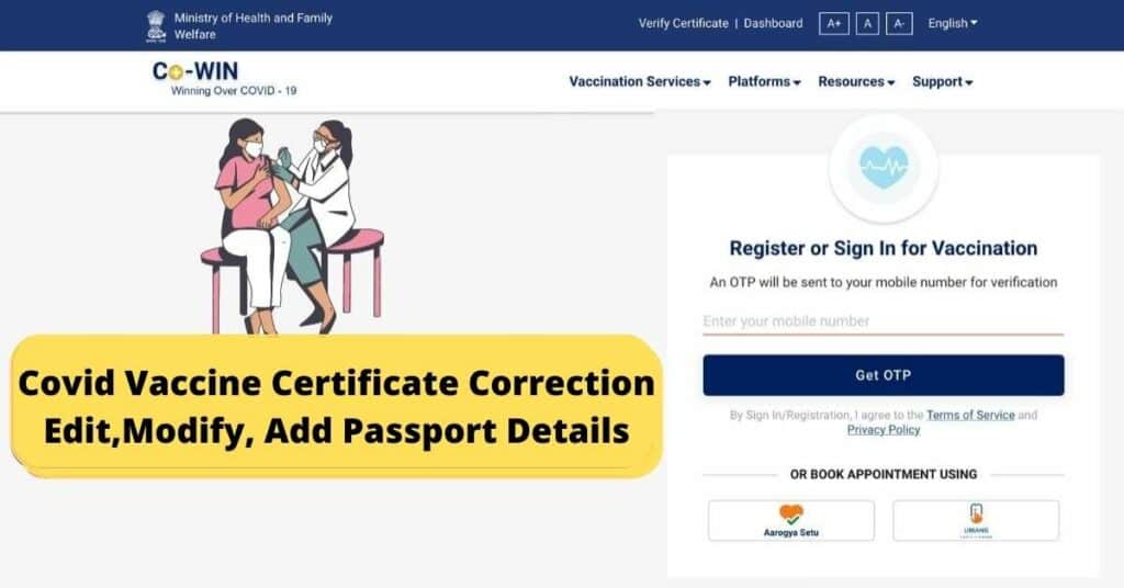 Covid Vaccine Certificate Correction Edit,Modify, Add Passport Details