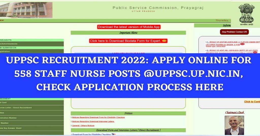 UPPSC Recruitment 2022: Apply Online for 558 Staff Nurse Posts @uppsc.up.nic.in, Check Application Process Here