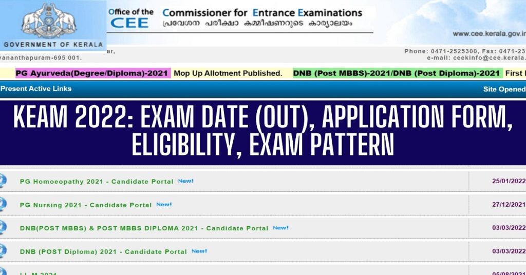 KEAM 2022: Exam Date (Out), Application Form, Eligibility, Exam Pattern