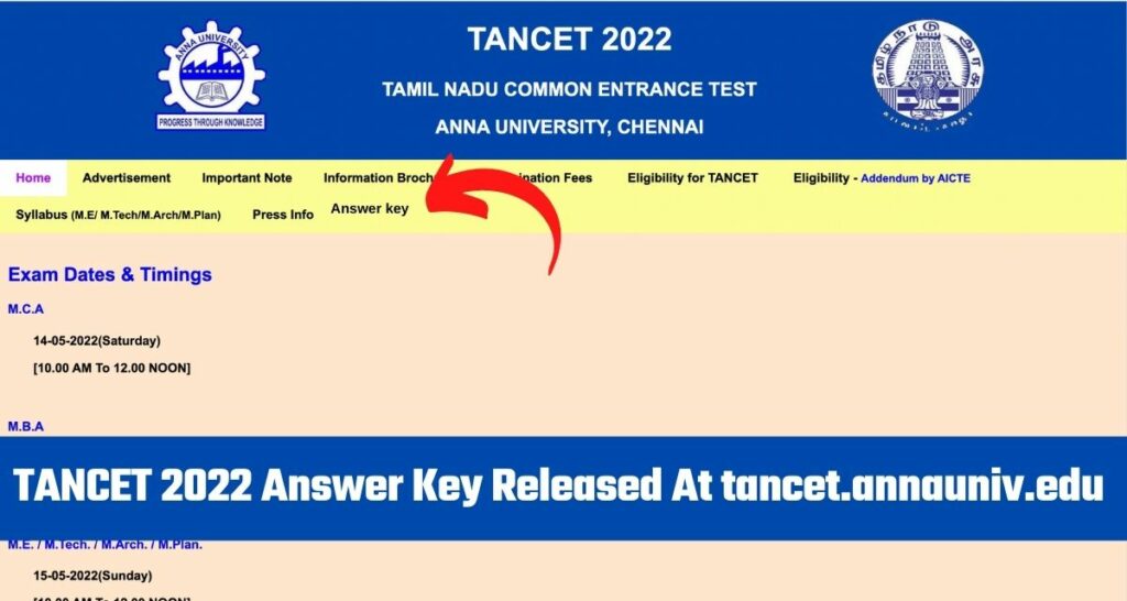 tancet.annauniv.edu Answer key 2022,MCA,M.Plan MA ME MTech Solution Sheet