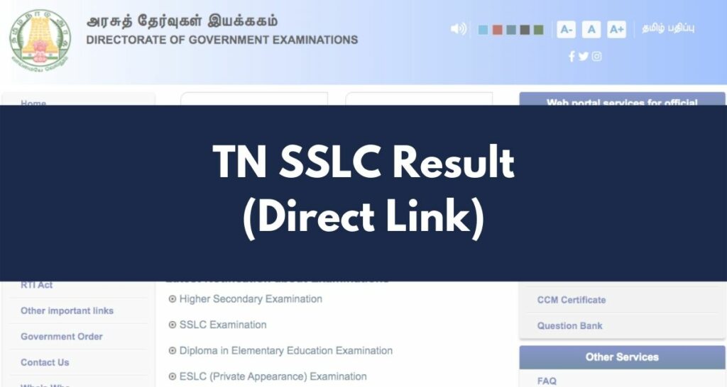 TN SSLC Result 2022, tnresults.nic.in DGE Tamil Nadu Class 10th Results Direct Link