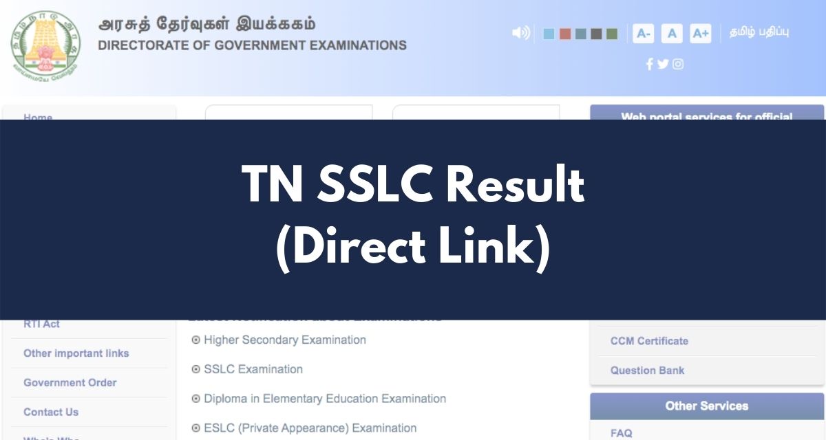 TN SSLC Result 2023, tnresults.nic.in DGE Tamil Nadu Class 10th Results