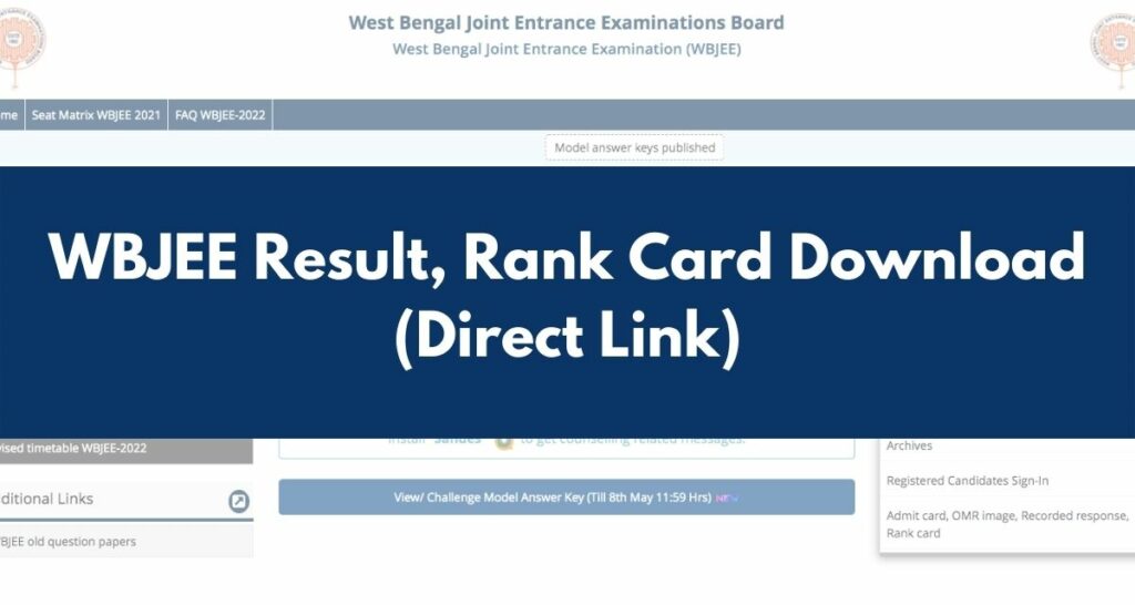 WBJEE Result 2022, Rank Card wbjeeb.nic.in Direct Link