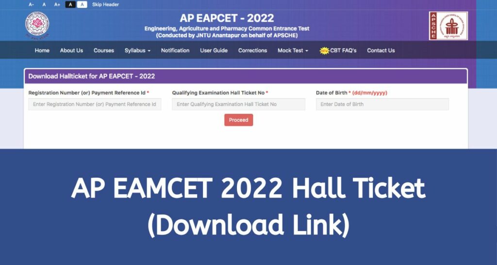AP EAMCET 2022 Hall Ticket - cets.apsche.ap.gov.in EAPCET Admit Card Download Link
