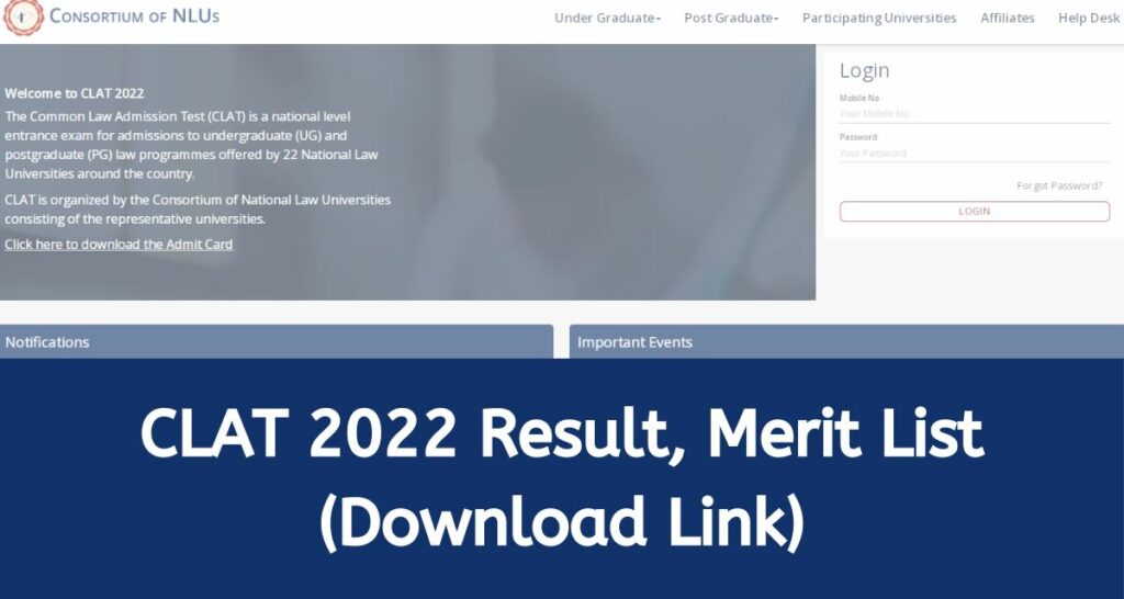 CLAT 2022 Result - consortiumofnlus.ac.in, Merit List Download Link