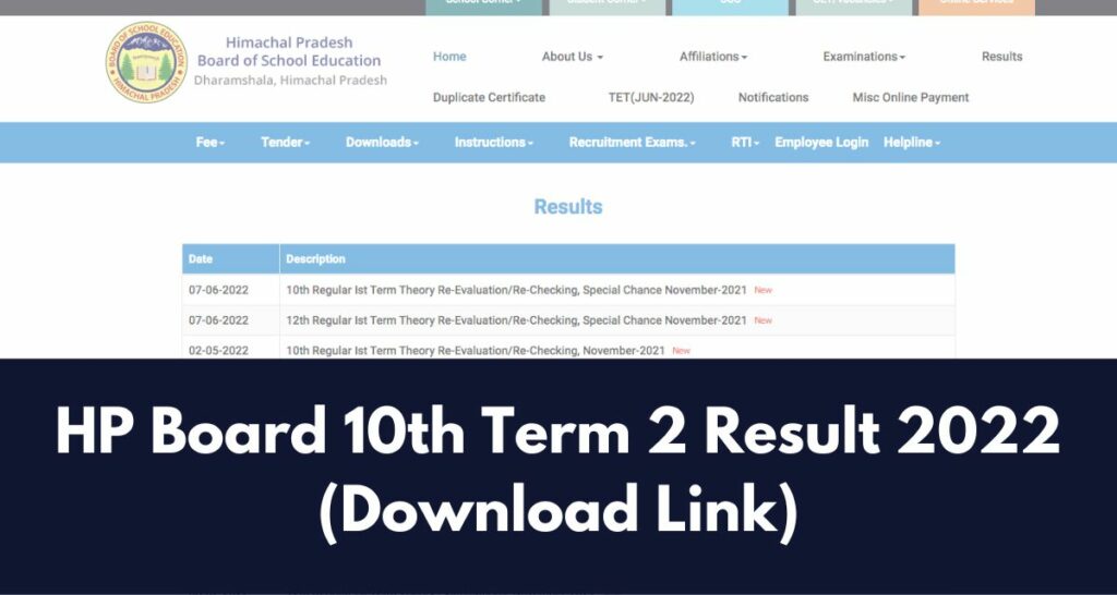 HP Board 10th Term 2 Result 2022 - hpbose.org Matric Exam Results, Download Link