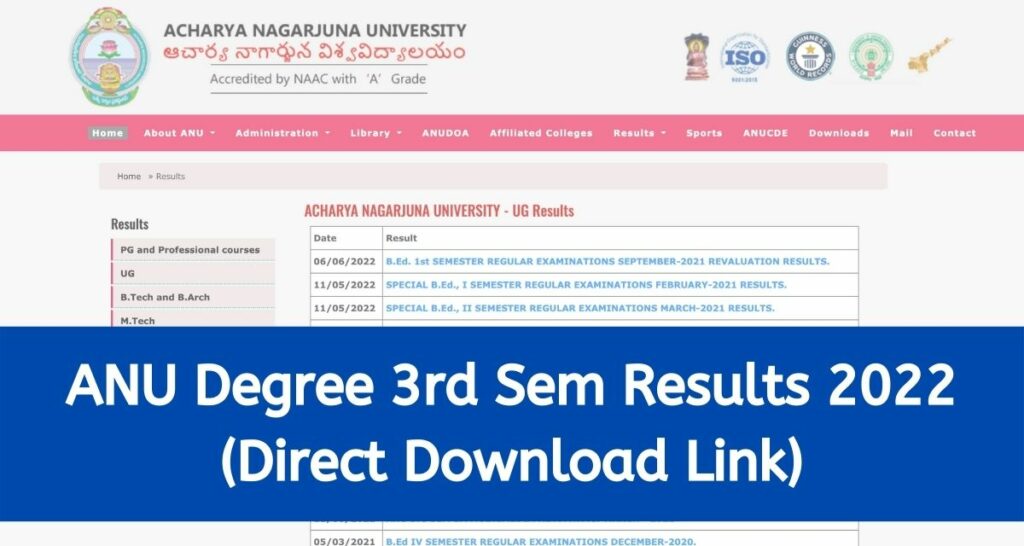ANU Degree 3rd Sem Results 2022 - www.nagarjunauniversity.ac.in Direct Download Link