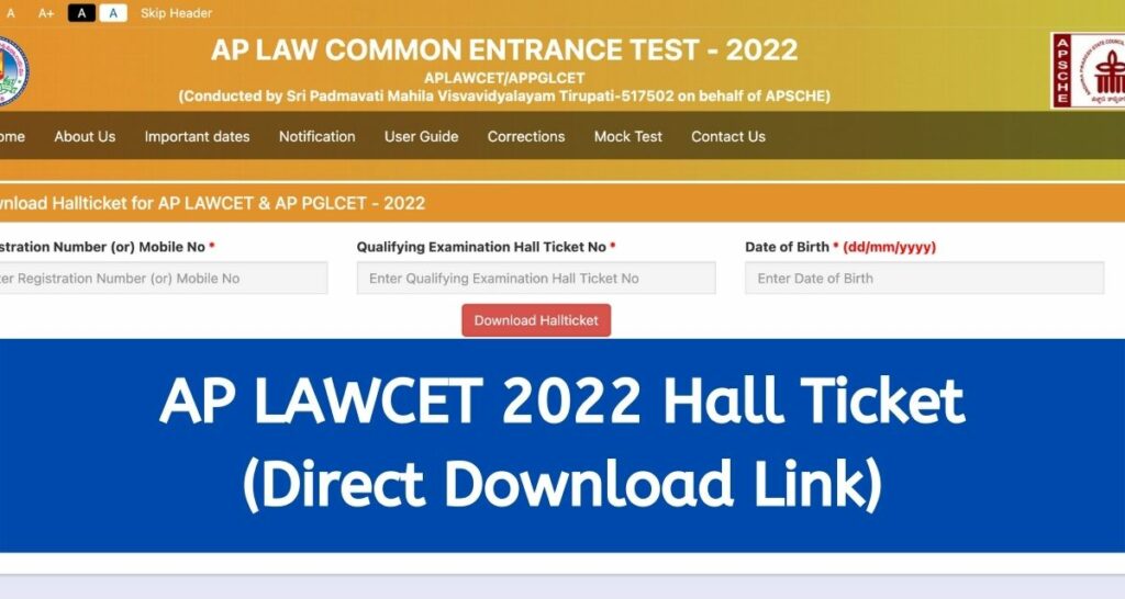 AP LAWCET 2022 Admit Card - cets.apsche.ap.gov.in Hall Ticket, Direct Download Link