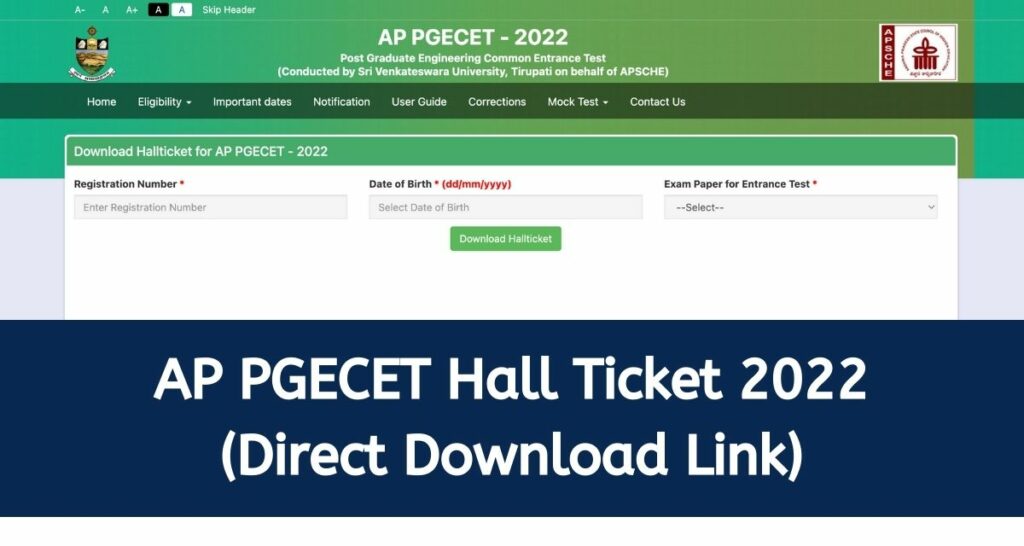 AP PGECET Hall Ticket 2022 - cets.apsche.ap.gov.in Admit Card Download Link
