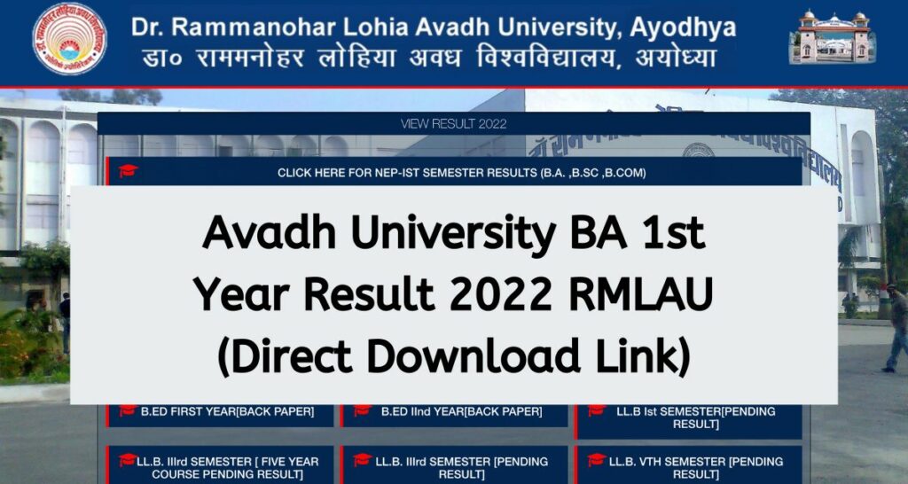 Avadh University BA 1st Year Result 2022 - results22.rmlauexams.in RMLAU Direct Download Link