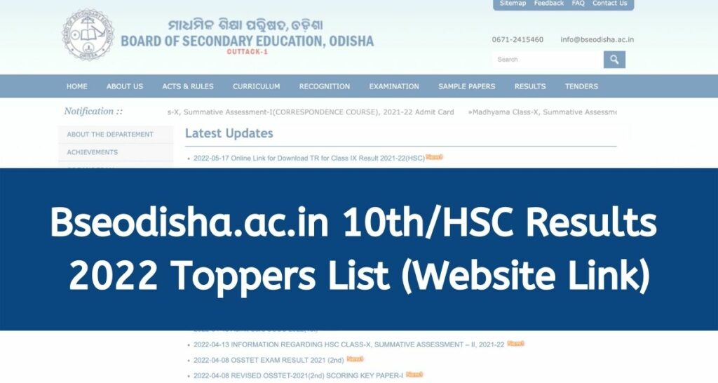 Bseodisha.ac.in 10th/HSC Results 2022 Toppers List Direct Link @orissaresults.nic.in