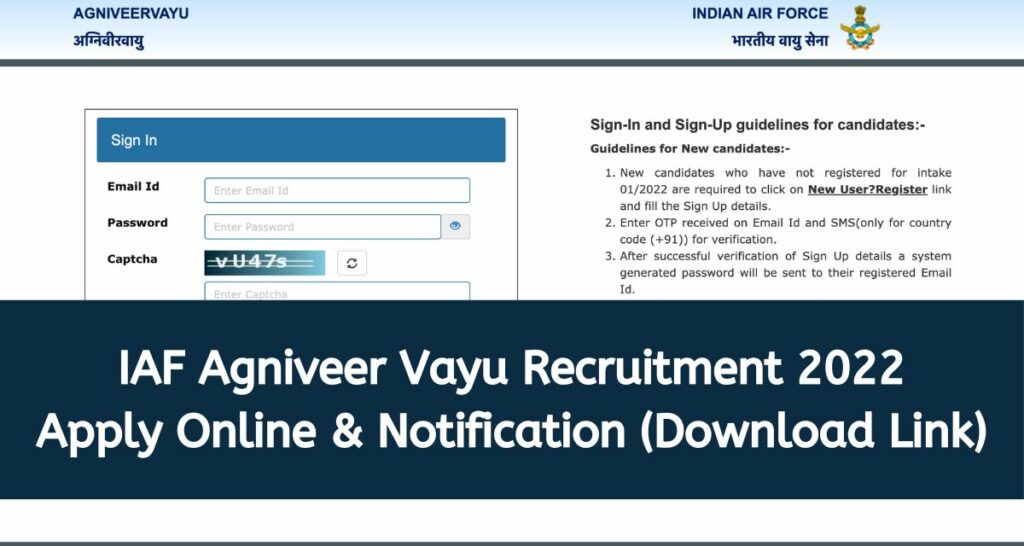 IAF Agniveer Vayu Recruitment 2022 Apply Online - agnipathvayu.cdac.in Notification Download Link