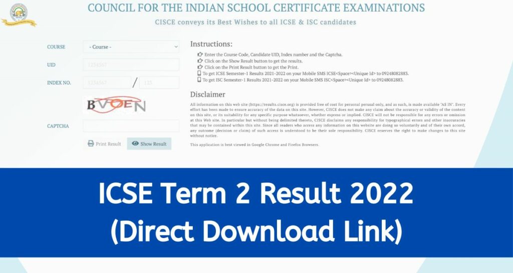 ICSE Term 2 Result 2022 - www.cisce.org 10th Semester 2 Results Direct Download Link