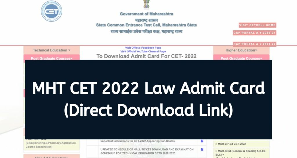 MHT CET 2022 Law Admit Card - cetcell.mahacet.org Hall Ticket Direct Download Link