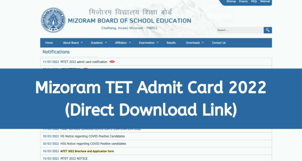 Mizoram TET Admit Card 2022 - www.mbse.edu.in MTET Hall Ticket Direct Download Link