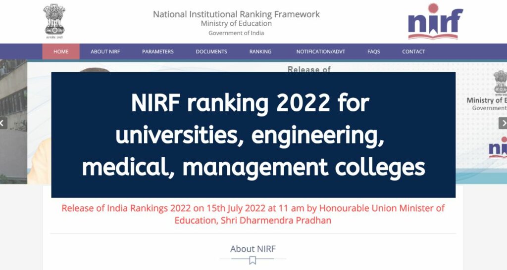 NIRF ranking 2022 Rank list for universities, engineering, medical, management colleges