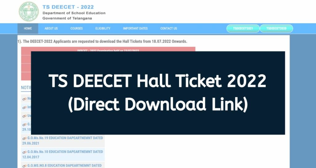 TS DEECET Hall Ticket 2022 - deecet.cdse.telangana.gov.in Admit Card Direct Download Link