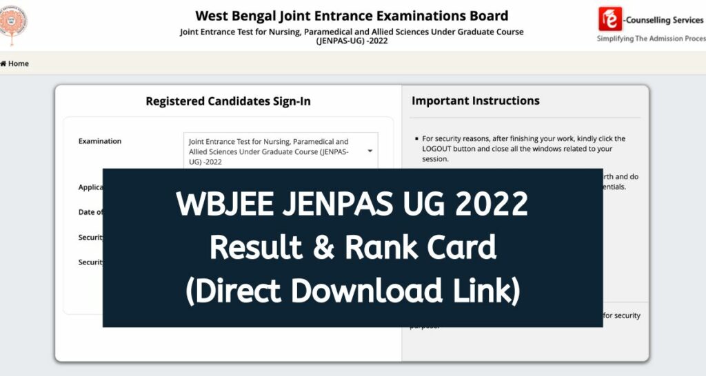 WBJEE JENPAS UG 2022 Result - wbjeeb.nic.in Rank Card Direct Download Link