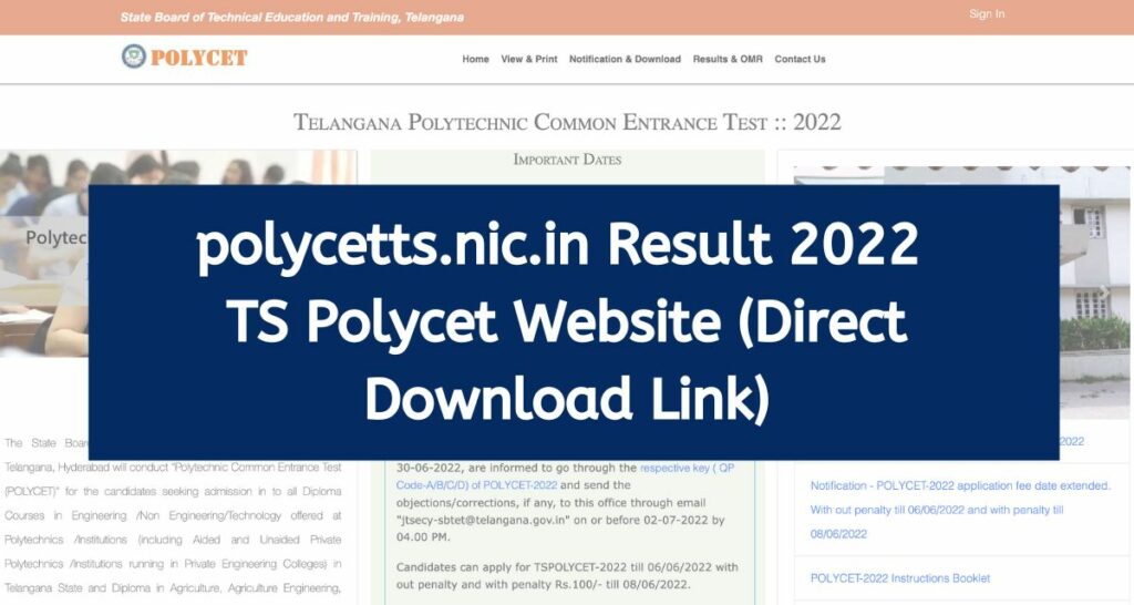 polycetts.nic.in Result 2022 TS Polycet Website Direct Download Link