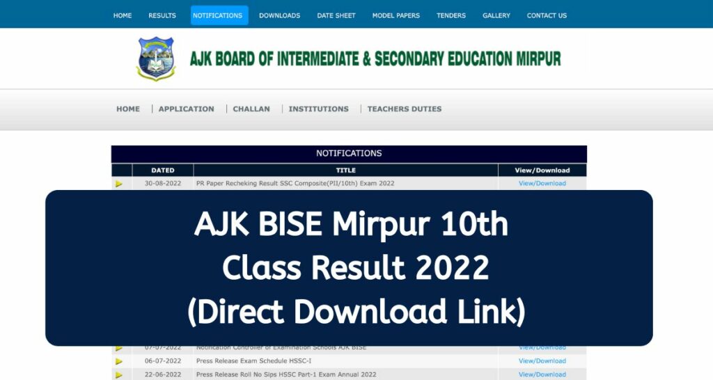 AJK BISE Mirpur 10th Class Result 2022 - ajkbise.net SSC/Matric Exam Results Direct Download Link