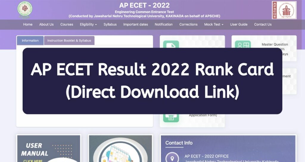 AP ECET Result 2022 - cets.apsche.ap.gov.in Rank Card Direct Download Link