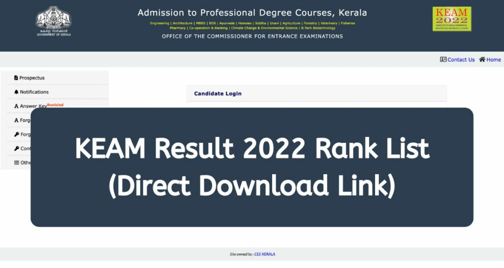 KEAM Result 2022 - cee.kerala.gov.in Rank List Direct Download Link