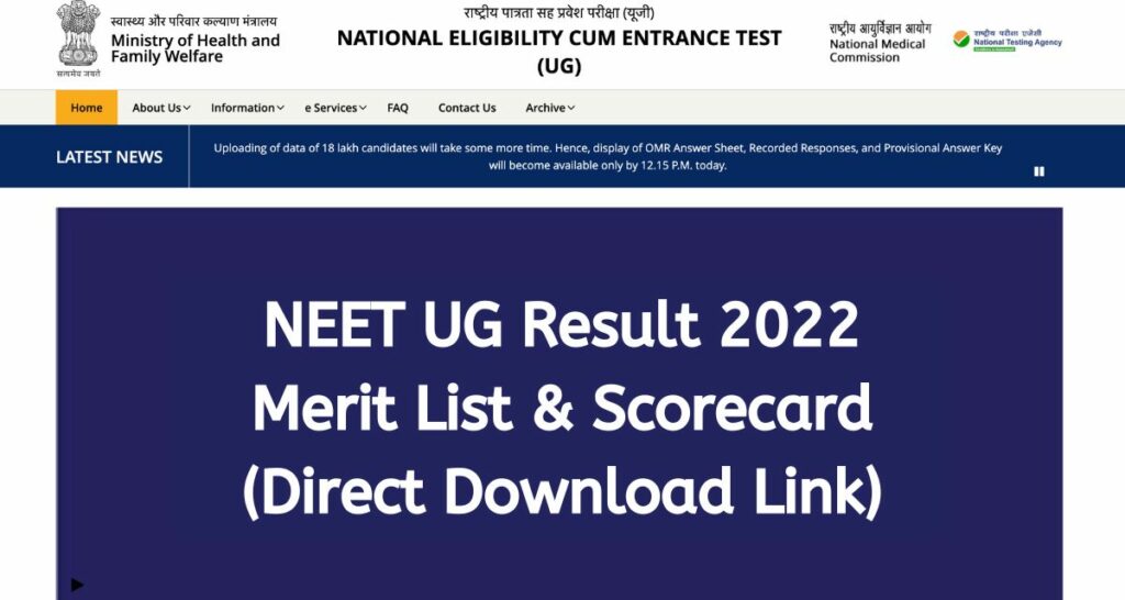 NEET UG Result 2022 - neet.nta.nic.in Merit List, Score Card Direct Download Link