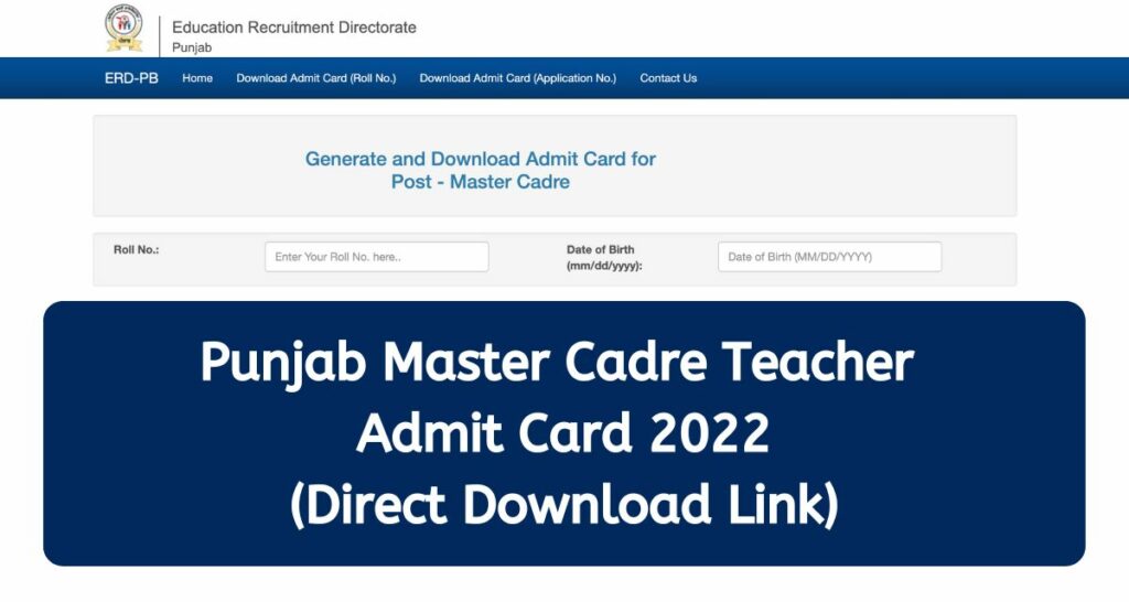 Punjab Master Cadre Teacher Admit Card 2022 @ nltchd.info Direct Download Link