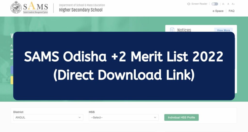 SAMS Odisha +2 Merit List 2022 - samsodisha.gov.in Admission List Direct Download Link