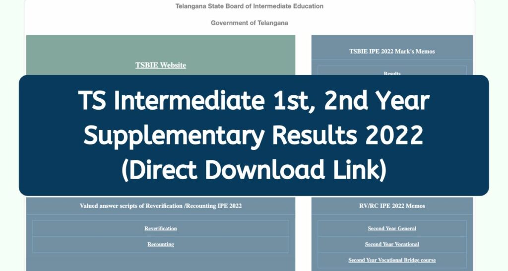 TS Inter Supplementary Results 2022 - tsbie.cgg.gov.in Intermediate 1st, 2nd Year Result Direct Download Link