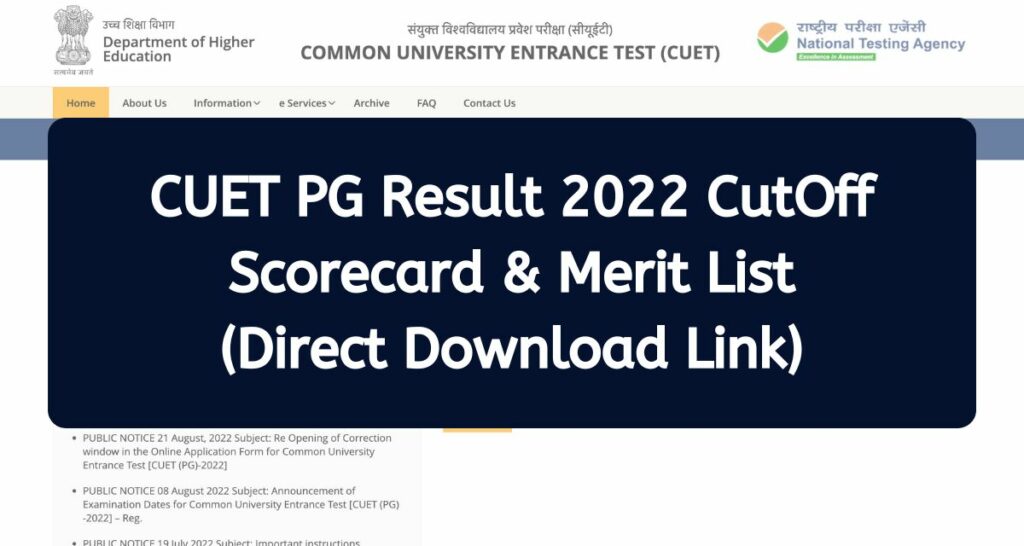 CUET PG Result 2022 - cuet.nta.nic.in CutOff, Scorecard, Merit List Direct Download Link