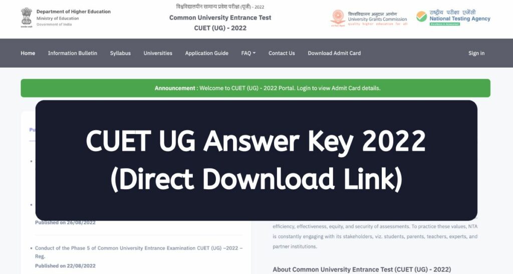 CUET UG Answer Key 2022 - cuet.samarth.ac.in Exam Solutions Direct Download Link