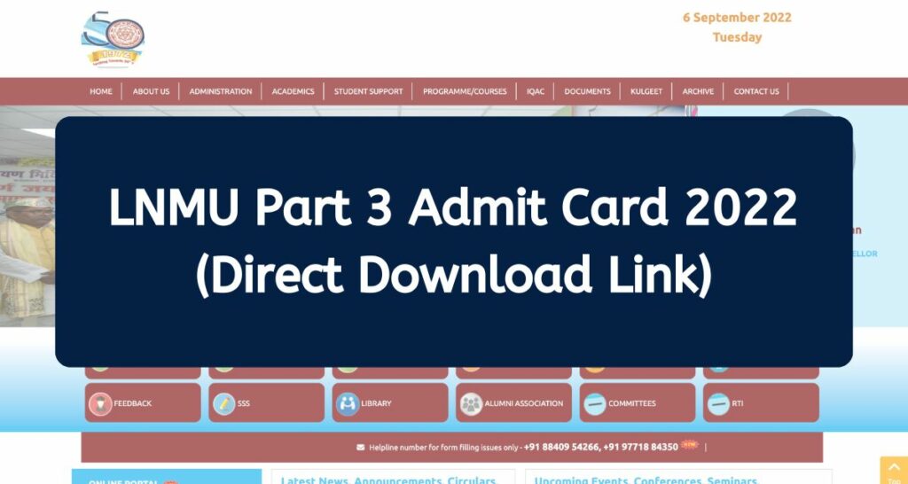 LNMU Part 3 Admit Card 2022 - lnmu.ac.in UG 3rd Year Hall Ticket Direct Download Link