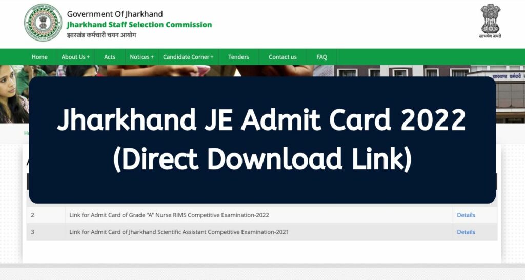 Jharkhand JE Admit Card 2022 - www.jssc.nic.in Junior Engineer Hall Ticket Direct Download Link