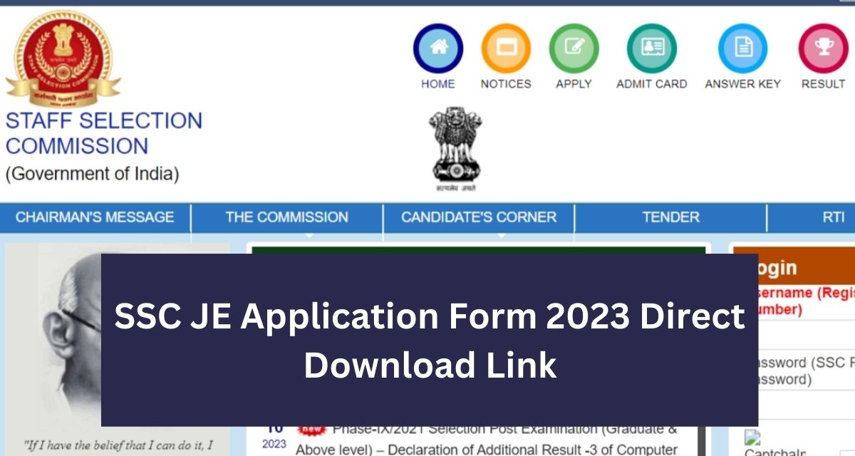 SSC JE Application Form 2023 Direct Download Link