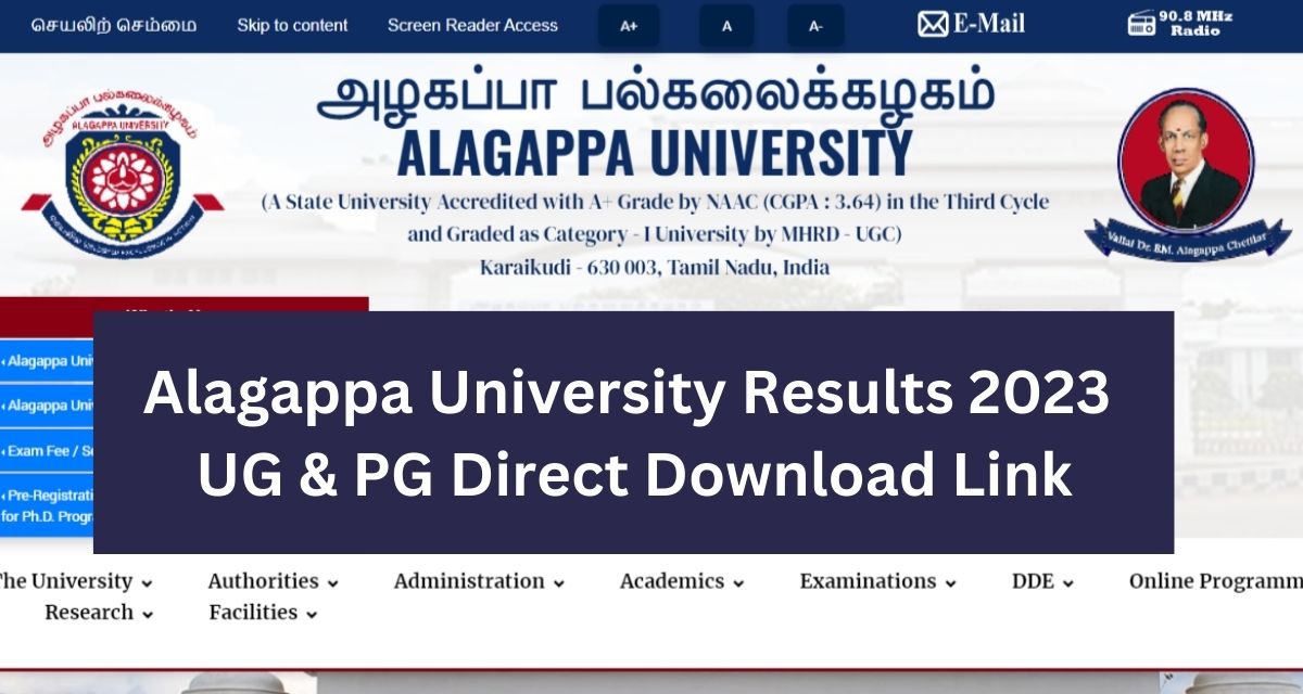 Alagappa University Results 2023 
UG & PG Direct Download Link