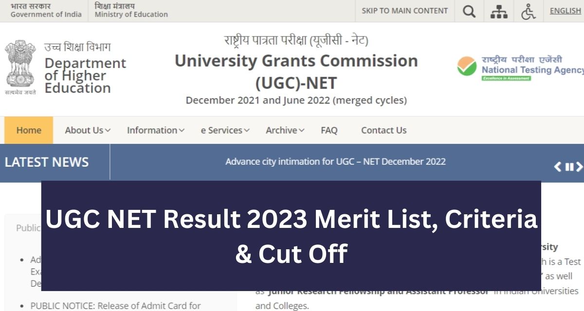 UGC NET Result 2023 Merit List, Criteria & Cut Off