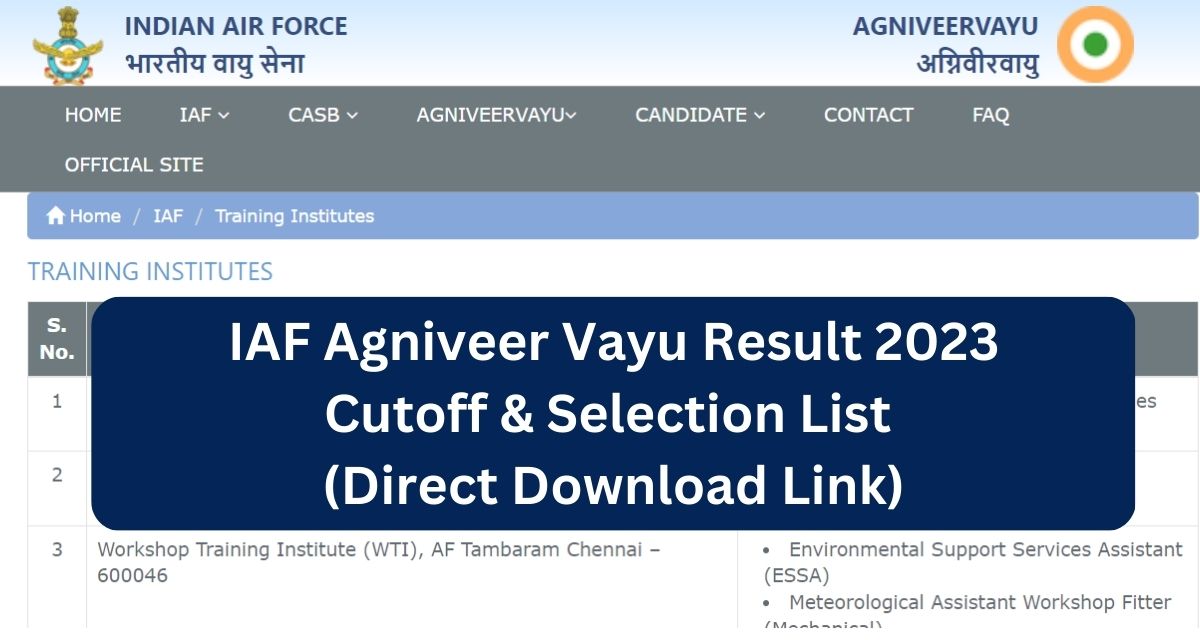IAF Agniveer Vayu Result 2023
Cutoff & Selection List 
(Direct Download Link)