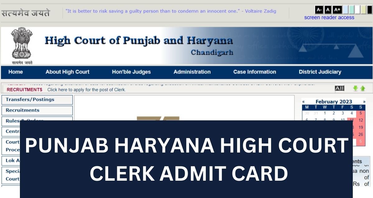 PUNJAB HARYANA HIGH COURT
 CLERK ADMIT CARD