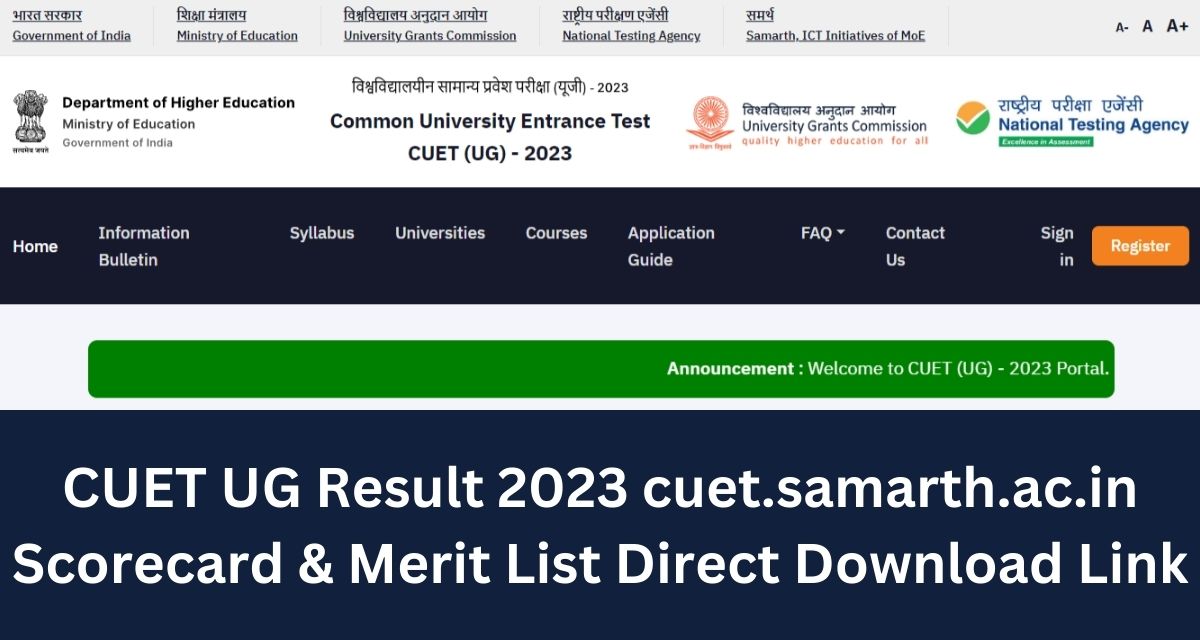 CUET UG Result 2023 cuet.samarth.ac.in Scorecard & Merit List Direct Download Link