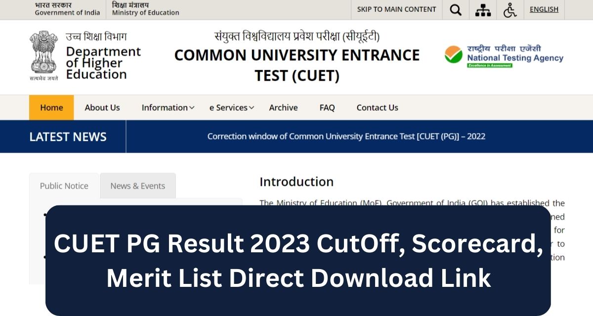 CUET PG Result 2023 CutOff, Scorecard, Merit List Direct Download Link