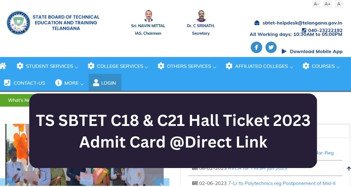TS SBTET C18 & C21 Hall Ticket 2023 Admit Card @Direct Link