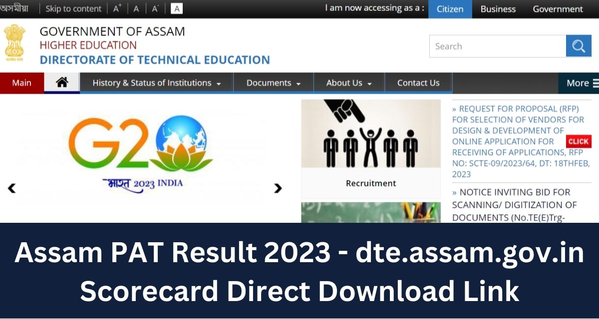 Assam PAT Result 2023 - dte.assam.gov.in Scorecard Direct Download Link